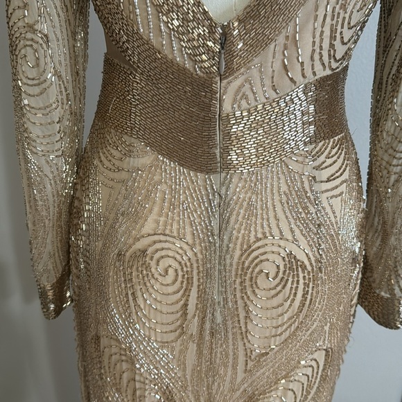 VINTAGE Peak Evenings 100% Silk Hand Beaded Gown Dress size 6 4 Champagne - Picture 10 of 16